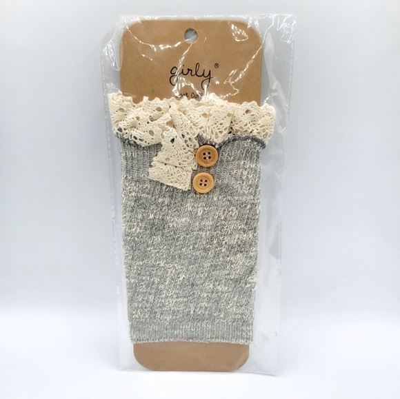 Girly Knit Lace Trim Boot Topper Boot Cuff Gray - Picture 2 of 6